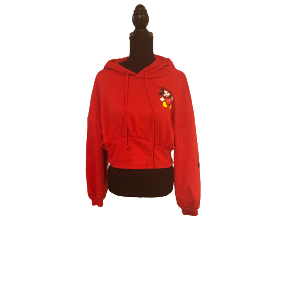 DISNEY MICKEY MOUSE RED CROP HOODIE SWEATSHIRT - XL